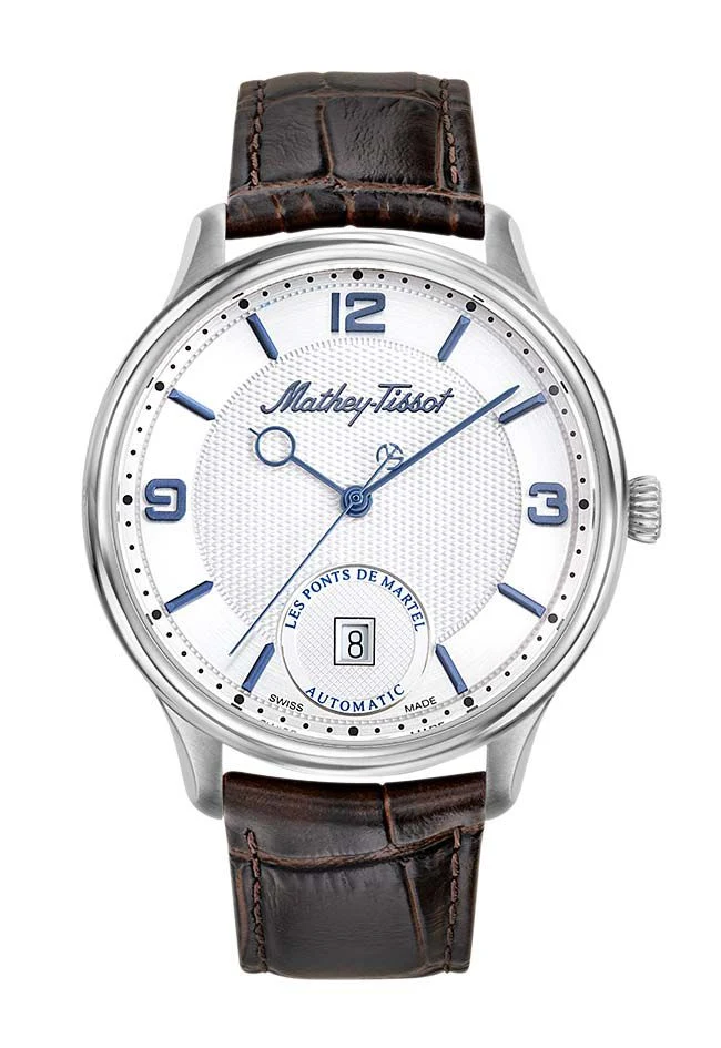 Mathey-Tissot Edmond Auto 3D Acier inoxydable / Cuir marron et cadran blanc AC1886AI