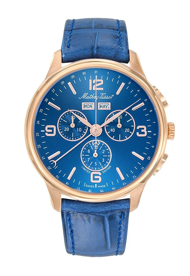 Montre Mathey-Tissot Edmond 5040F en or rose, cuir bleu et cadran bleu H1886CHPBU