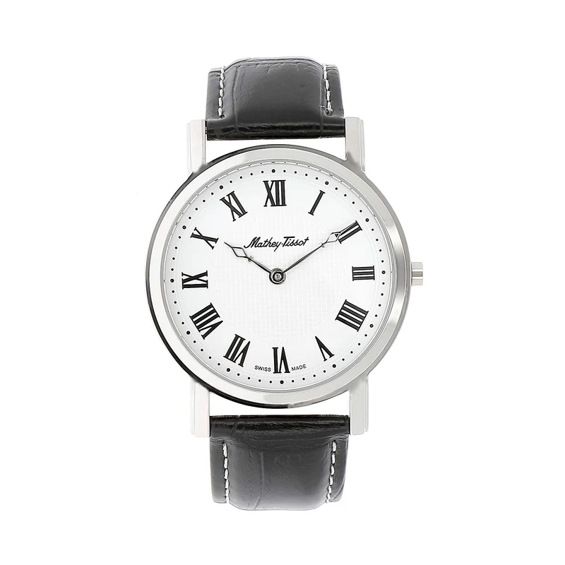 Montre Mathey-Tissot City No Date en acier inoxydable, cuir noir et cadran blanc H611252ABR