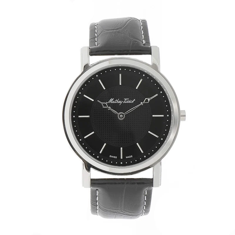 Montre Mathey-Tissot City No Date en acier inoxydable, cuir noir et cadran noir H611252AN