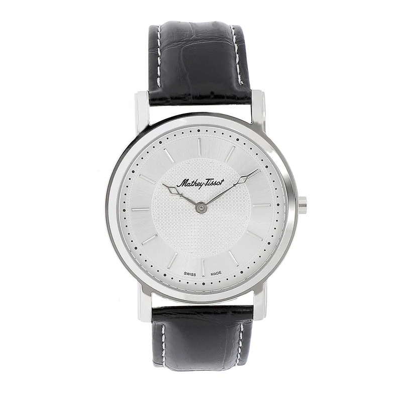 Montre Mathey-Tissot City No Date en acier inoxydable, cuir noir et cadran blanc H611252AS