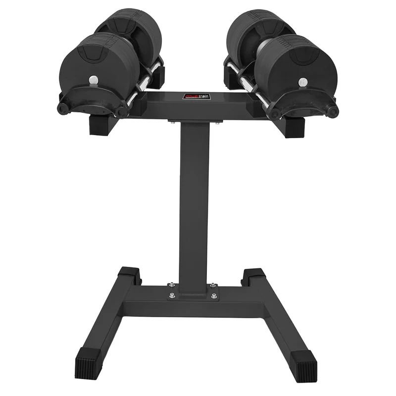 Powertrain Eon 90kg Adjustable Dumbbells Pair with Stand 2x 45kg Quick Dial Weight Set for Home Gym Strength Training