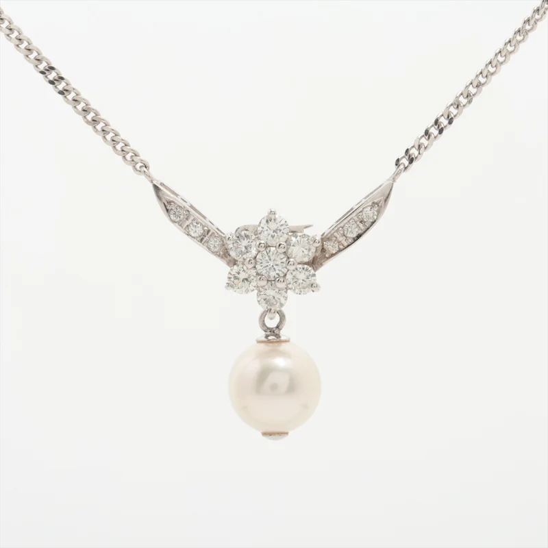 Collier Perle & Diamants 0.43 ct Platine 850 et WG 6.2g