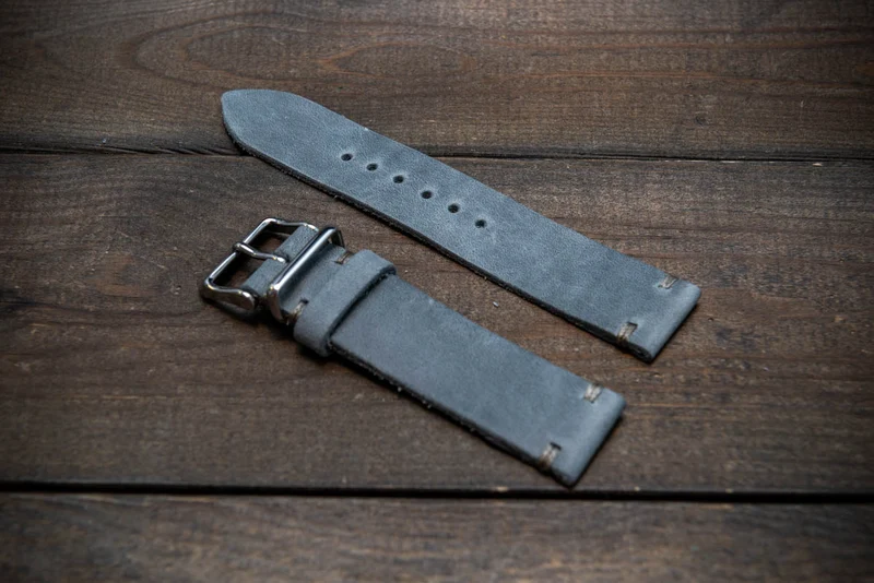 Leather watch strap. Badalassi wax Fodder Grey. Hand-made to order in Finland. 15-26 mm