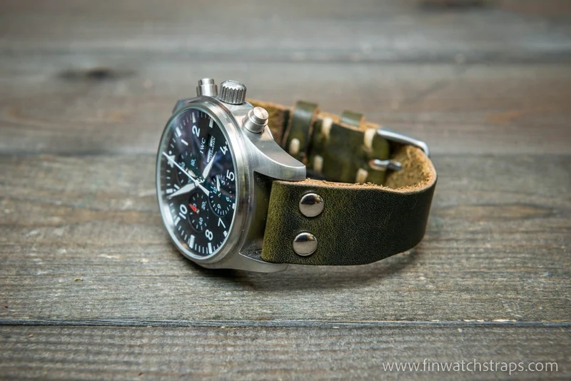 Pilot Watch Strap w/Rivets, Vintage style watch band