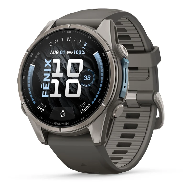Garmin fenix 9 43mm Titanium with Pebble Grey Silicone Band