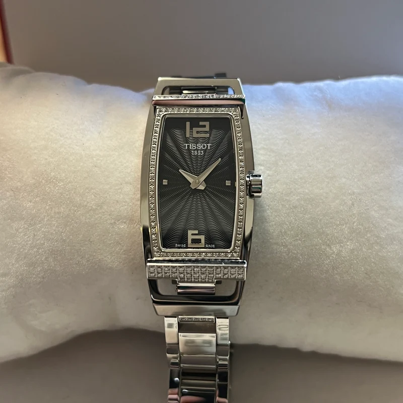 Montre Tissot T-Trend sertie de diamants, cadran noir, ensemble complet T037.309.11.057.01