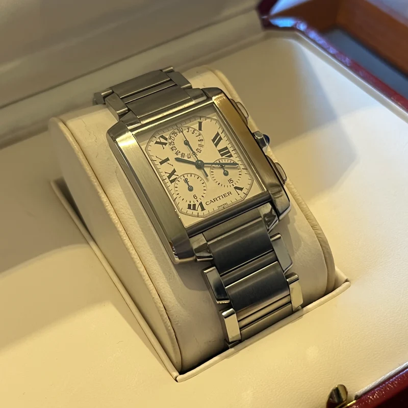 Coffret complet montre chronographe Tank Francaise de Cartier W51001Q3-2303