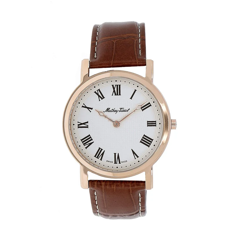 Montre Mathey-Tissot City No Date en or rose / cuir marron et cadran blanc H611252PBR