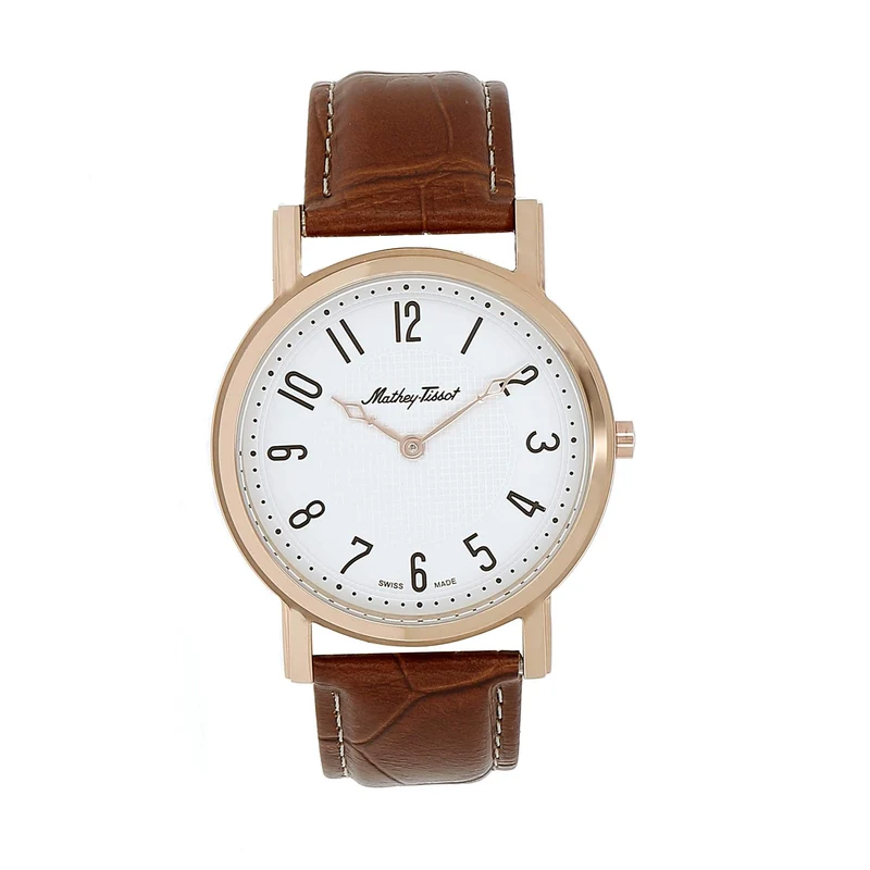 Montre Mathey-Tissot City No Date en or rose / cuir marron et cadran blanc H611252PG