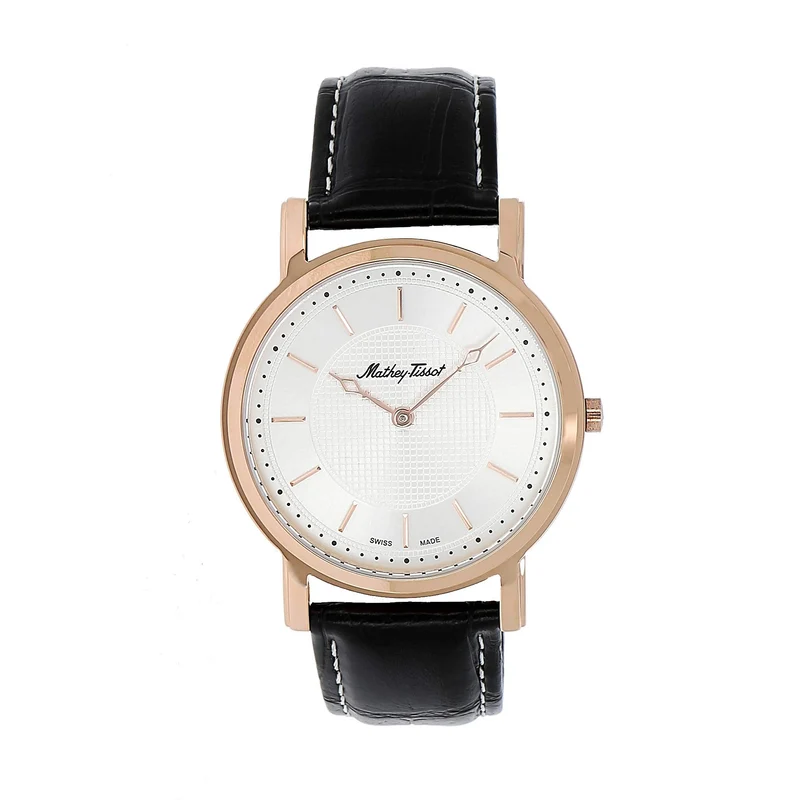 Montre Mathey-Tissot City No Date en or rose / cuir noir et cadran blanc H611252PS
