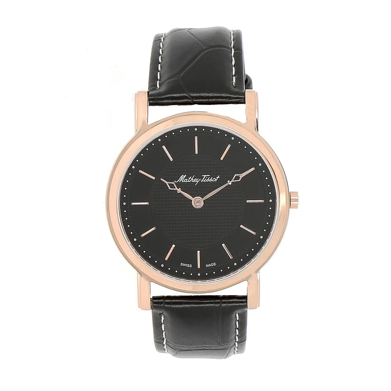 Montre Mathey-Tissot City No Date en or rose, cuir noir et cadran noir H611252PN