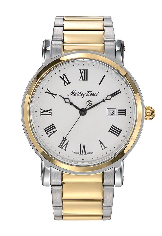 Montre Mathey-Tissot City Metal en acier inoxydable plaqué or et cadran blanc HB611251MBR