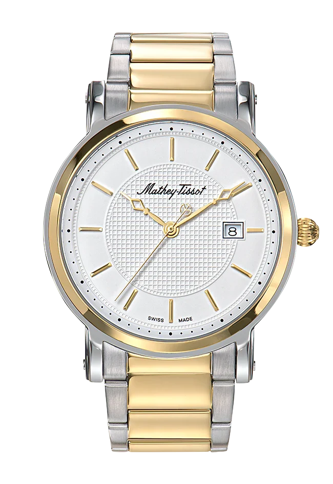 Montre Mathey-Tissot City Metal en acier inoxydable / plaqué or et cadran blanc HB611251MBI