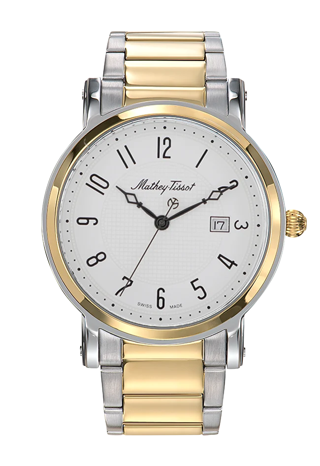 Montre Mathey-Tissot City Metal en acier inoxydable / plaqué or et cadran blanc HB611251MBG