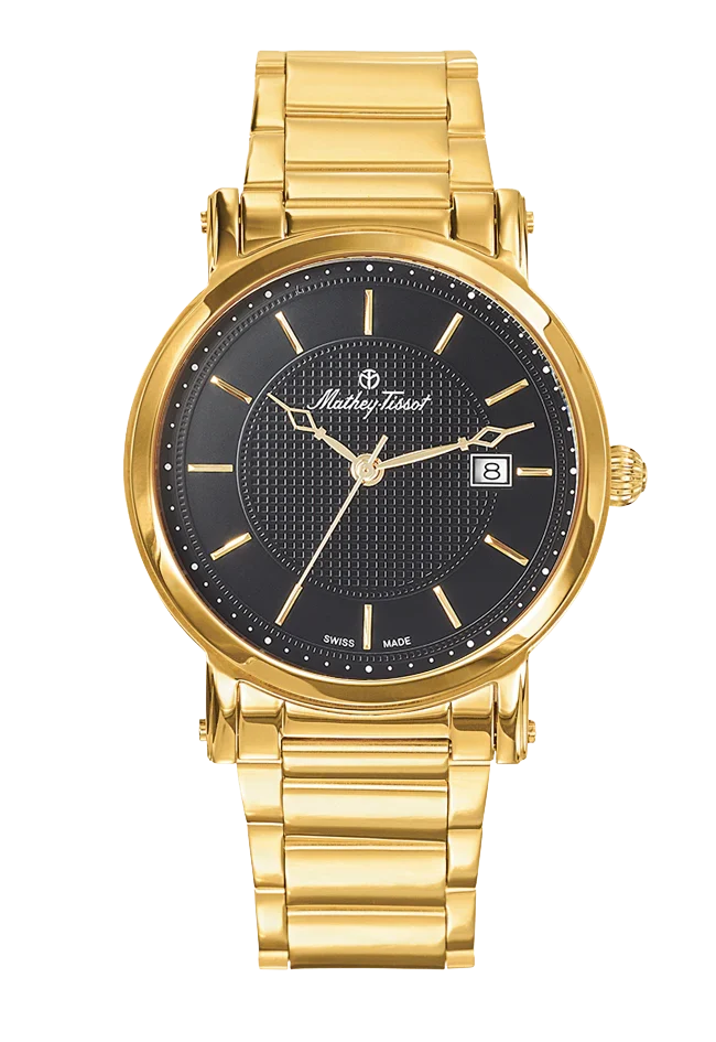 Montre Mathey-Tissot City Metal plaquée or et cadran noir H611251MPN
