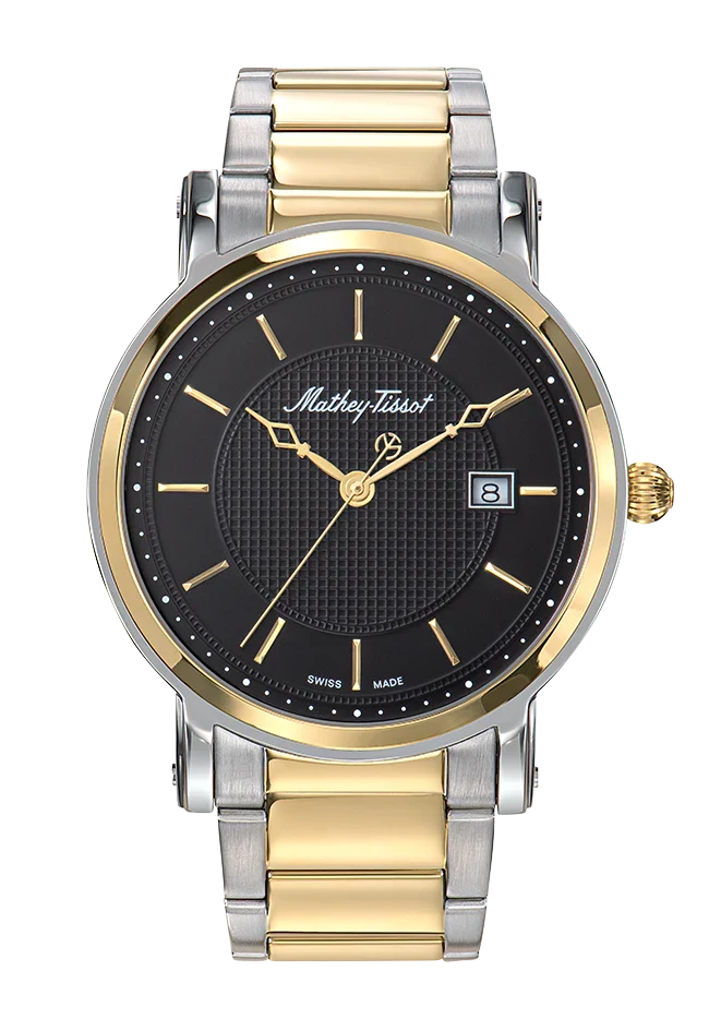 Montre Mathey-Tissot City Metal en acier inoxydable plaqué or et cadran noir H611251MBN