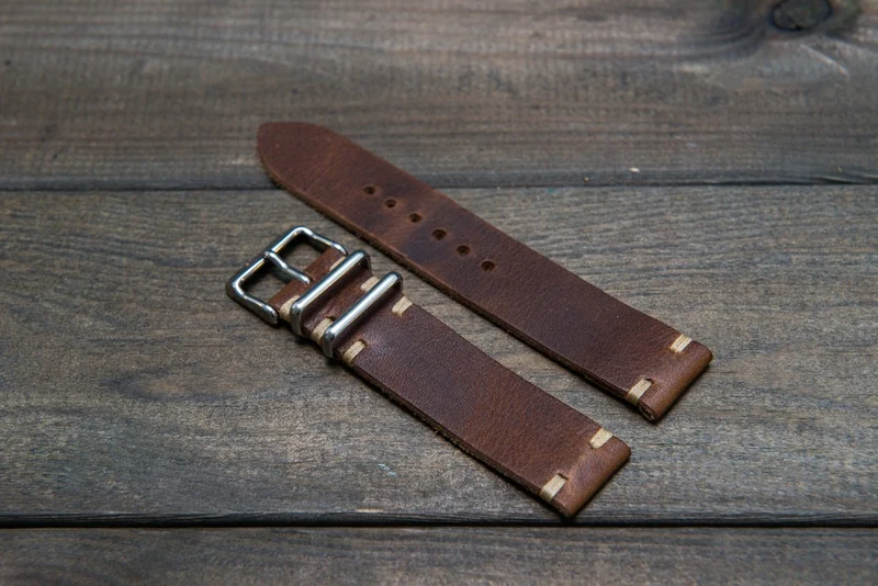 Derby Nut Brown leather watch strap, handmade in Finland - 16mm, 17 mm, 18mm, 19mm, 20mm, 21 mm, 22mm, 23 mm, 24mm.