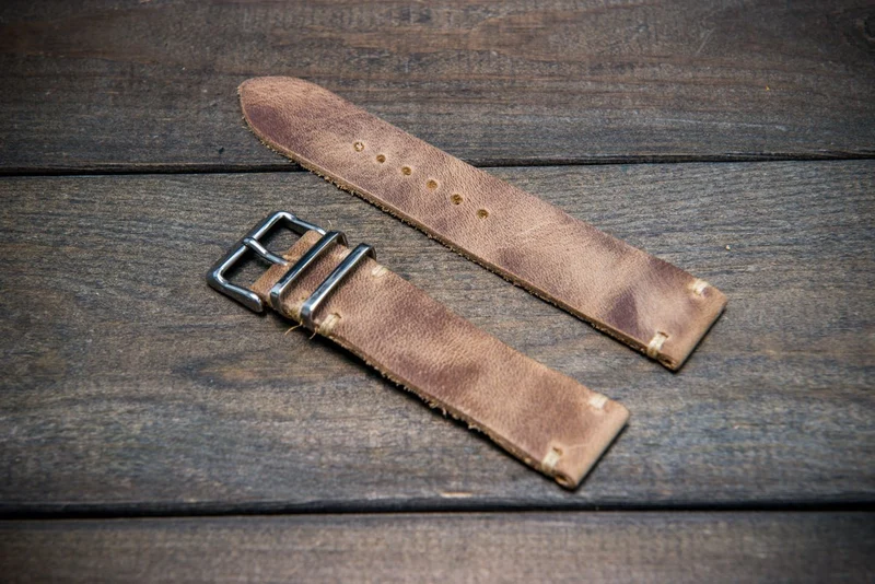 Badalassi vintage beige leather watch strap. Hand-made to order in Finland.