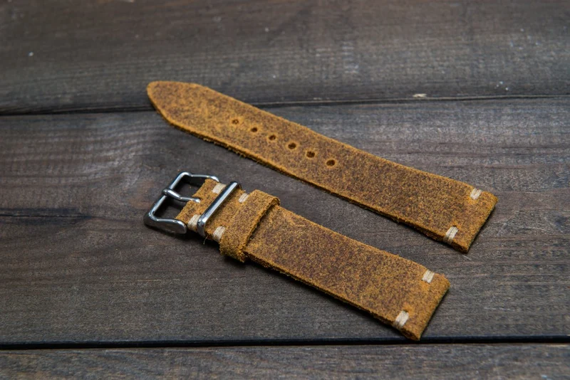 Vintage suede leather watch strap (Cuba Commander), handmade in Finland - 16mm, 17 mm, 18mm, 19 mm, 20mm, 21mm, 22mm, 23 mm, 24mm, 25 mm, 26 mm.