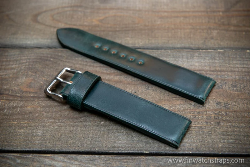 Leather watch strap, Shell Cordovan Dark Green. Handmade in Finland, 10 mm-26 mm.