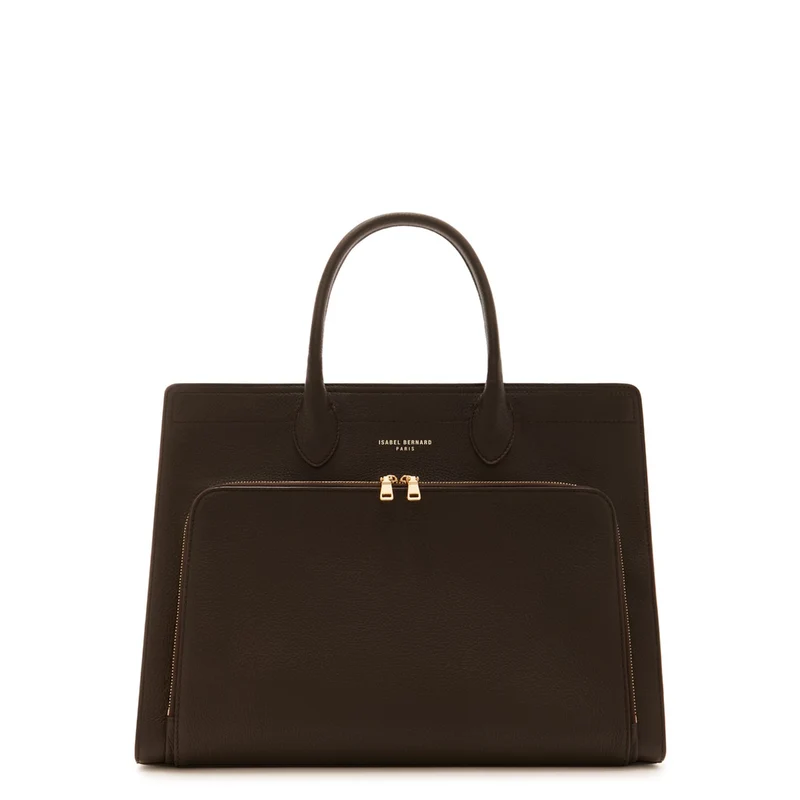 Isabel Bernard Sac à main Nadine en cuir de veau marron avec compartiment pour ordinateur portable IB25087