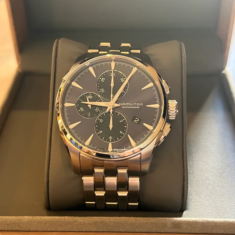 Hamilton Montre chronographe automatique Jazzmaster, coffret complet H325860