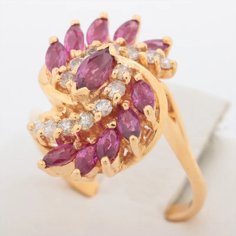 Bague Rubis & Diamants Or Jaune 18kt 6.5g