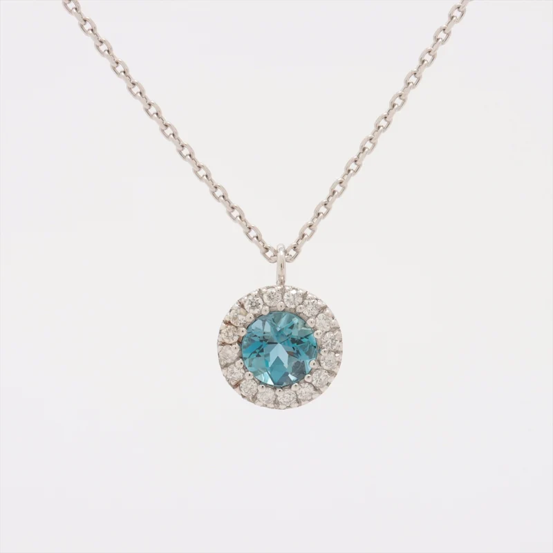 Collier Aigue-marine 0.21 ct Diamants 0.06 ct Pt950 x Pt850 2.6g