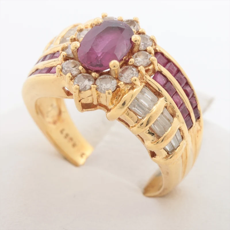 Bague Rubis & Diamants Or Jaune 18kt 7.1g
