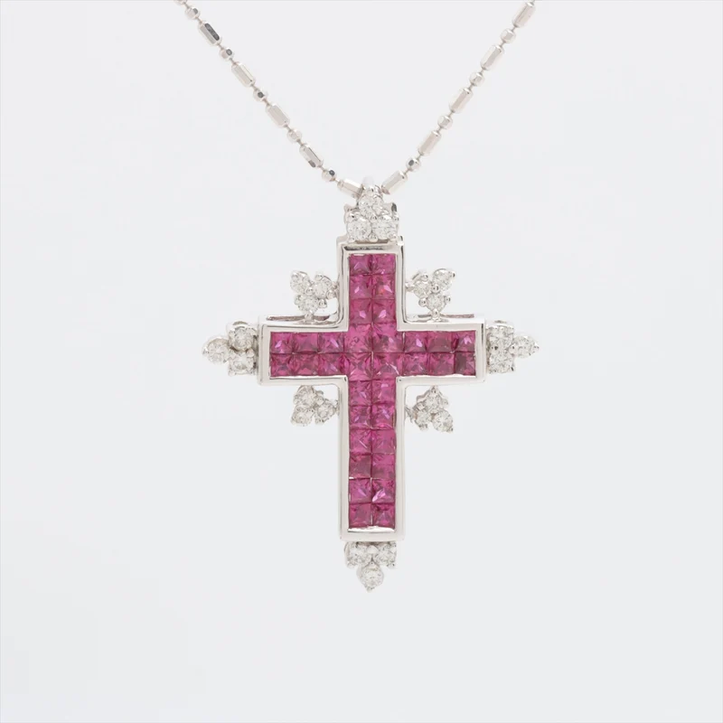 Collier Rubis 1.50 ct Diamants 0.33 ct Or Blanc 18Kt 5.8g