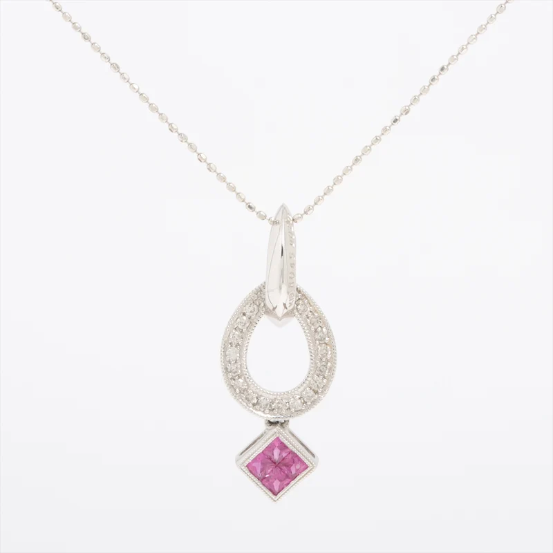 Collier Rubis 0.45 ct Diamants 0.20 ct Or Blanc 18kt 3.9g