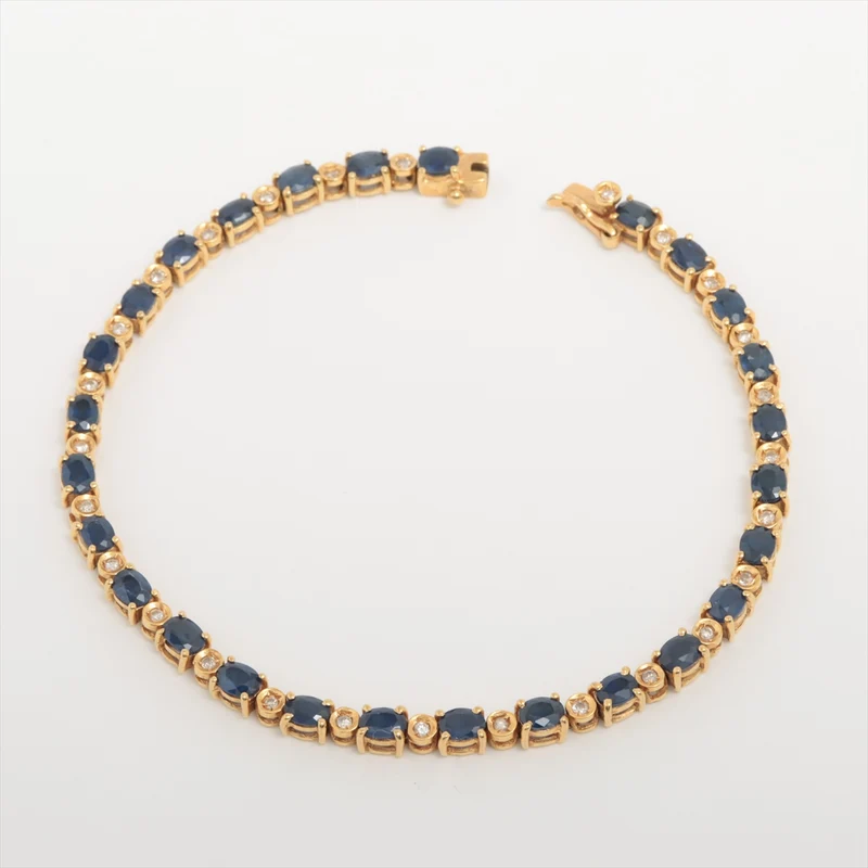 Bracelet Saphir Bleu 5,69 ct Diamants 0.25 ct Or Jaune 18kt 10.2g