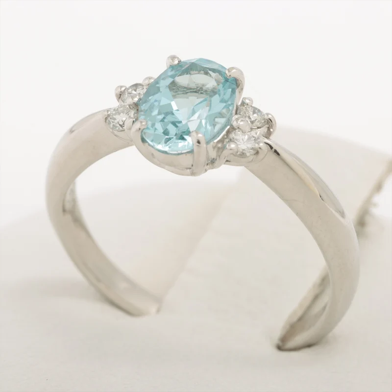 Bague Aigue-marine 0.61 ct Diamants 0.09 ct Pt900 3.4g