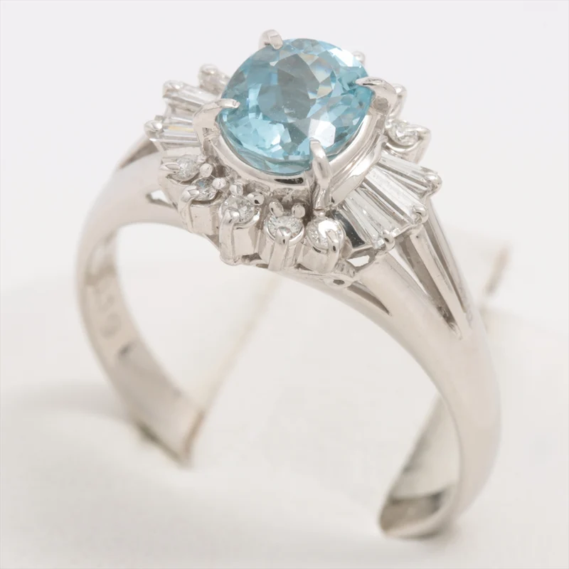 Bague Aigue-marine 0.74 ct Diamants 0.19 ct Pt900 4.1g
