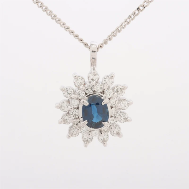 Collier Saphir Bleu 0.35 ct Diamants 0.38 ct Pt900 x Pt850 4.5g