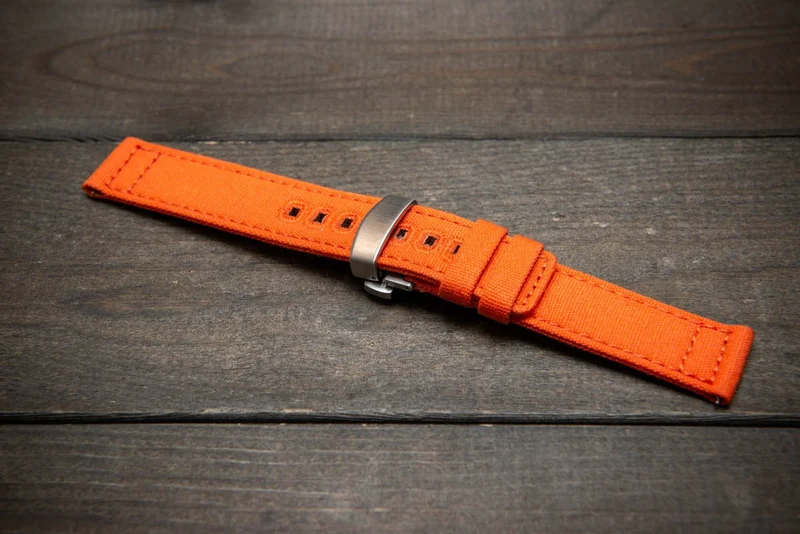 Army premium canvas watch strap, canvas watch band. Handmade in Finland - 19 mm, 20 mm, 21 mm, 22 mm. With a deployment clasp.