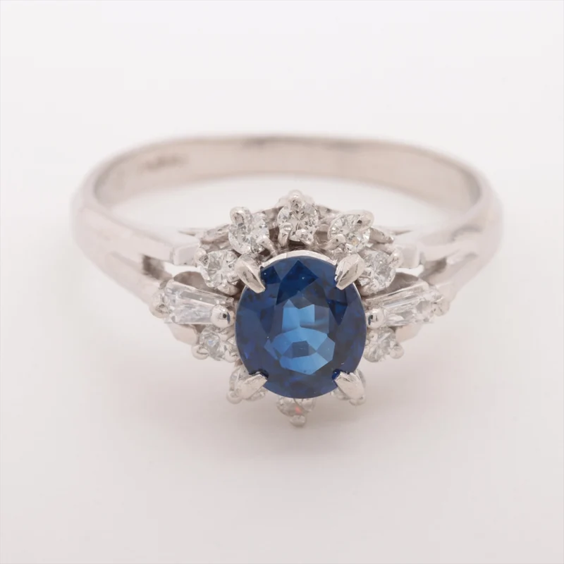 Bague Saphir 0.83 ct Diamants 0.24 ct Pt900 4.3g