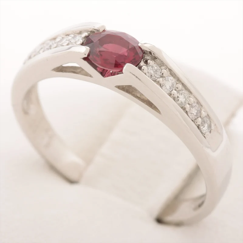 Bague Pigeon Blood Rubis 0.44 ct Diamants 0.13 ct Platine 950 4.7 g