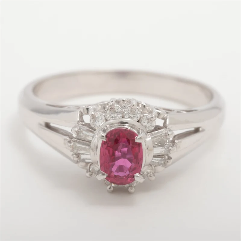 Bague Rubis 0.48 CT Diamants 0,18 CT Platine 900 5.1g