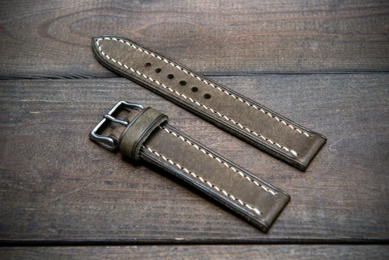 Badalassi Carlo, Pueblo Grigio leather watch strap, hand-stitched, one leather keepers, handmade in Finland