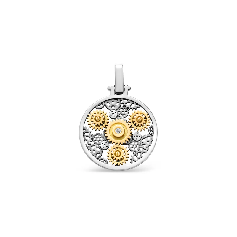 Pendentif Engrenages Rond en or blanc et or jaune