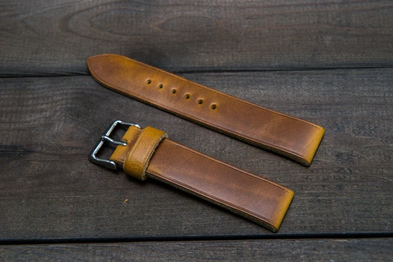 Horween SunGold Cavalier (Chromexcel) leather watch strap, handmade in Finland - 10 mm, 12 mm, 14 mm, 16mm, 17 mm, 18mm, 19 mm, 20mm, 21 mm, 22mm, 23 mm, 24mm, 25 mm, 26m