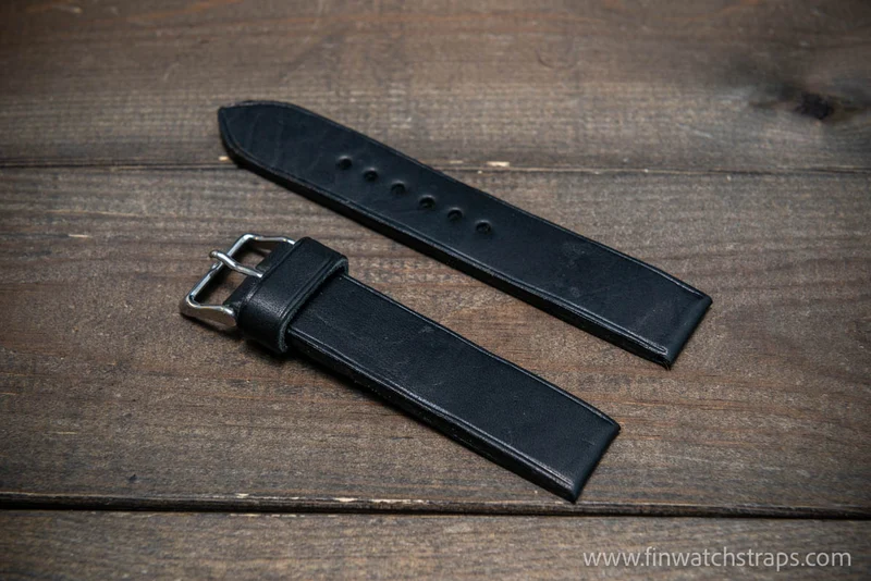Leather watch strap, handmade in Finland. Badalassi Black wax