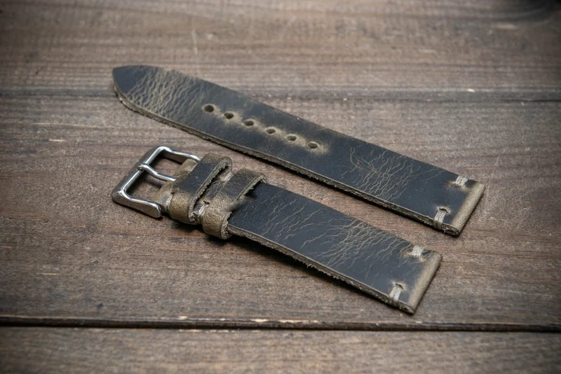 Leather watch strap, Badalassi wax grey. Hand-made to order in Finland.