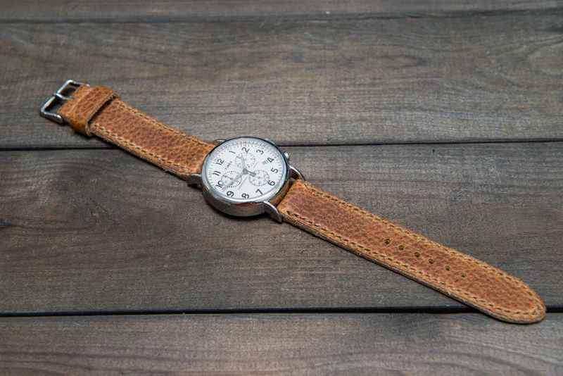 Buckaroo Tan leather watch strap, hand stitched, handmade in Finland - 18mm, 19 mm, 20mm, 21 mm, 22mm, 23 mm, 24mm, 25 mm, 26 mm.