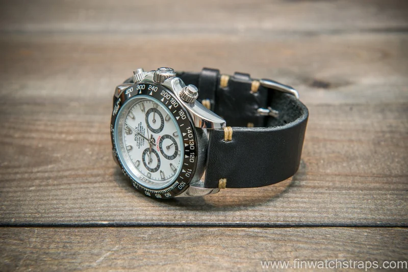 Badalassi Black Wax leather watch strap. Hand-made to order in Finland.