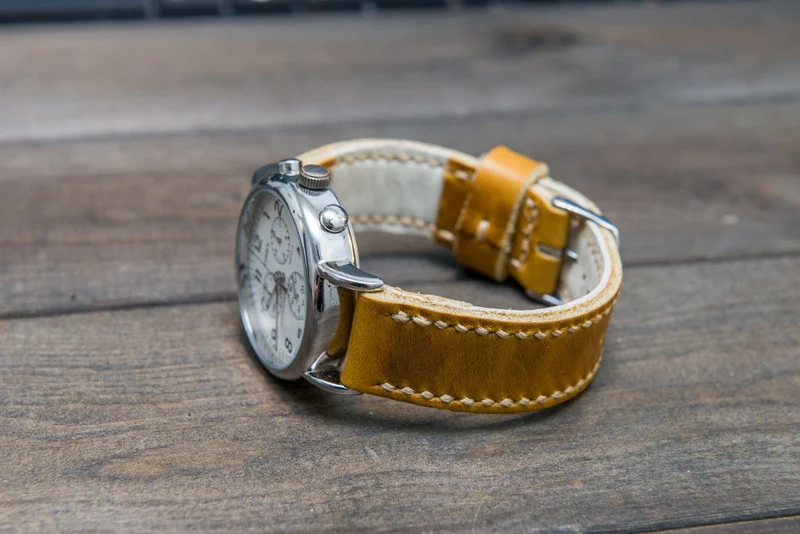 SunGold Cavalier leather watch strap, hand stitched, handmade in Finland - 18mm, 19 mm, 20mm, 21 mm, 22mm, 23 mm, 24mm, 25 mm, 26 mm.