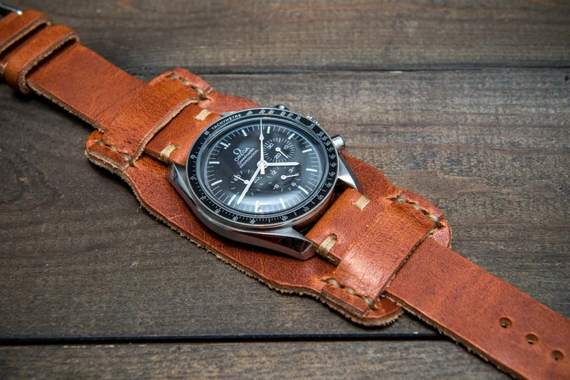 Bund-style Leather Watch Strap, Aviator model, Horween Dublin Cognac