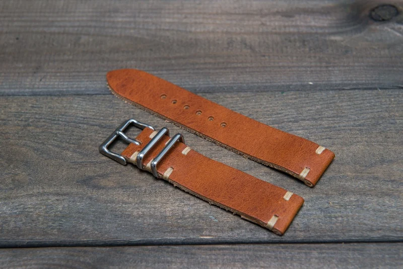 Derby English Tan leather watch strap, handmade in Finland - 16mm, 17 mm, 18mm, 19 mm, 20mm, 21 mm, 22mm, 23mm, 24mm.